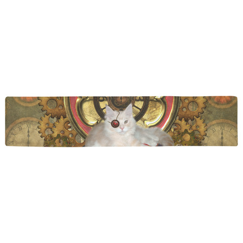 Steampunk, awseome cat clacks and gears Table Runner 16x72 inch