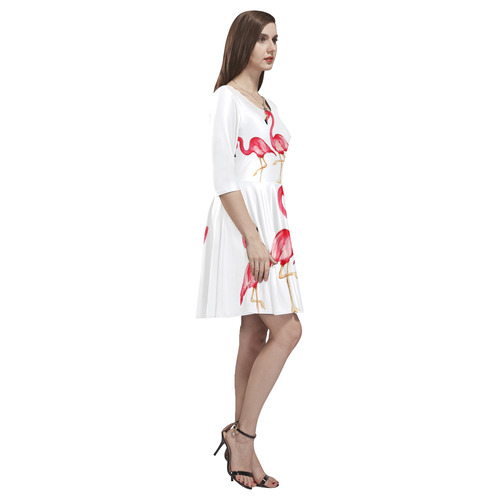 flamingo in white Tethys Half-Sleeve Skater Dress(Model D20)