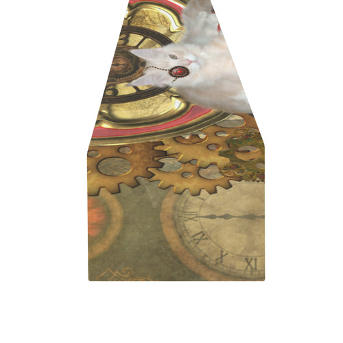 Steampunk, awseome cat clacks and gears Table Runner 16x72 inch