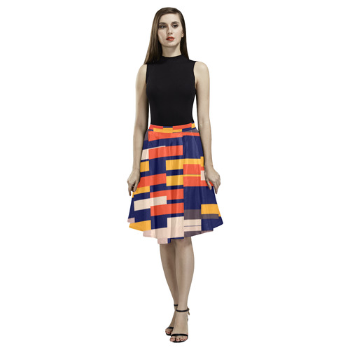 Rectangles in retro colors Melete Pleated Midi Skirt (Model D15)