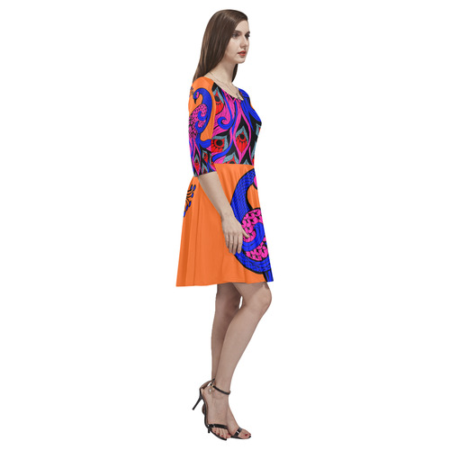 peacock in orange Tethys Half-Sleeve Skater Dress(Model D20)