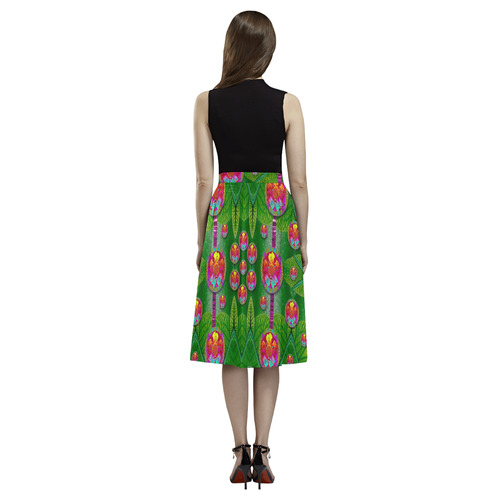 Orchid Forest Filled of big flowers and chevron Aoede Crepe Skirt (Model D16)