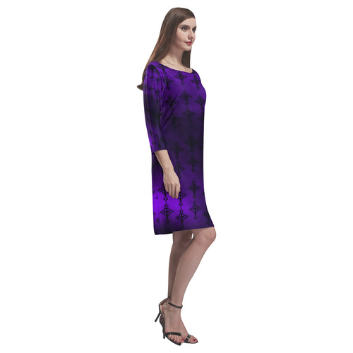 Purple and Black Goth Crosses Rhea Loose Round Neck Dress(Model D22)