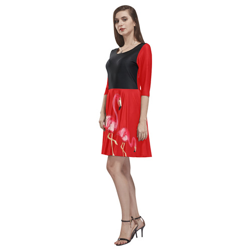 flamingo in red Tethys Half-Sleeve Skater Dress(Model D20)