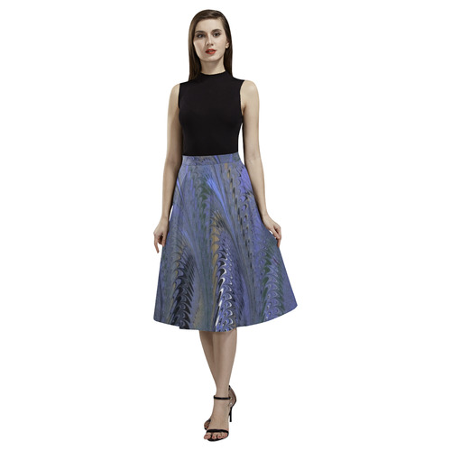 Retro Marbleized Waves Blue Aoede Crepe Skirt (Model D16)