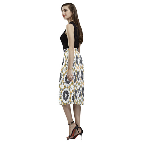 Gray White and Blue Geometric Aoede Crepe Skirt (Model D16)