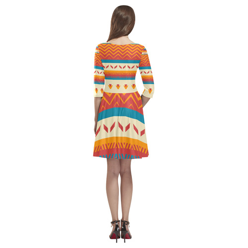 Tribal shapes Tethys Half-Sleeve Skater Dress(Model D20)