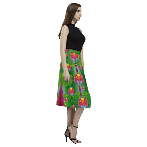 Orchid Forest Filled of big flowers and chevron Aoede Crepe Skirt (Model D16)