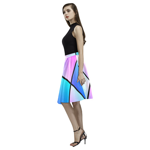 Gradient squares pattern Melete Pleated Midi Skirt (Model D15)