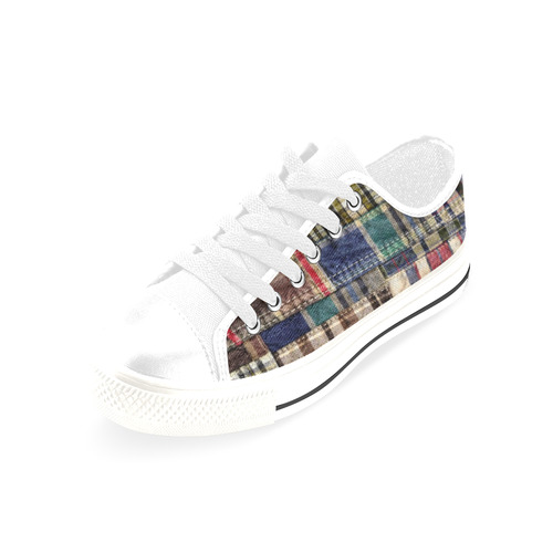 patchwork plaid / tartan Men's Classic Canvas Shoes/Large Size (Model 018)