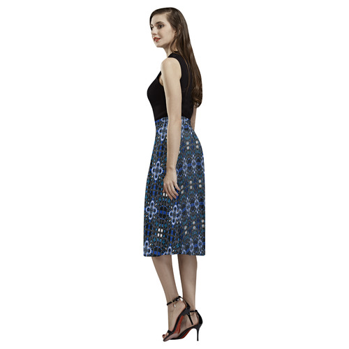 Black and Blue Geometric Aoede Crepe Skirt (Model D16)