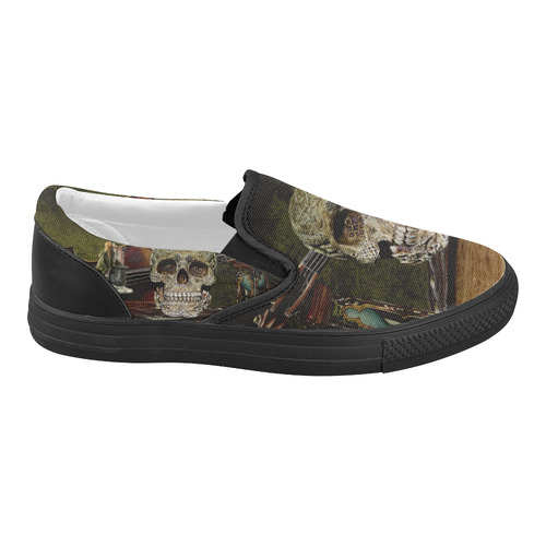 Funny Skull and Book Women's Slip-on Canvas Shoes (Model 019)