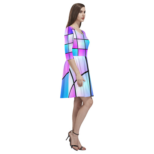 Gradient squares pattern Tethys Half-Sleeve Skater Dress(Model D20)