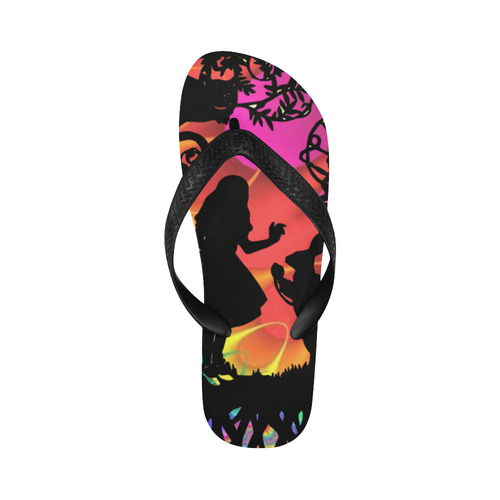 multi colored sillhouette of a fairytale Flip Flops for Men/Women (Model 040)