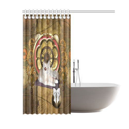 Steampunk, awseome cat clacks and gears Shower Curtain 60"x72"