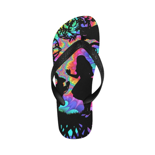 multi colored sillhouette of a fairytale Flip Flops for Men/Women (Model 040)