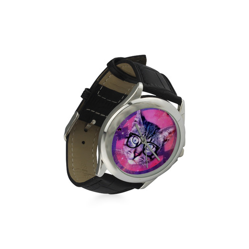 Nerdy Cat Women's Classic Leather Strap Watch(Model 203)