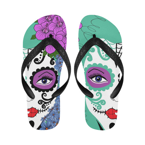 mamma sugar skull Flip Flops for Men/Women (Model 040)