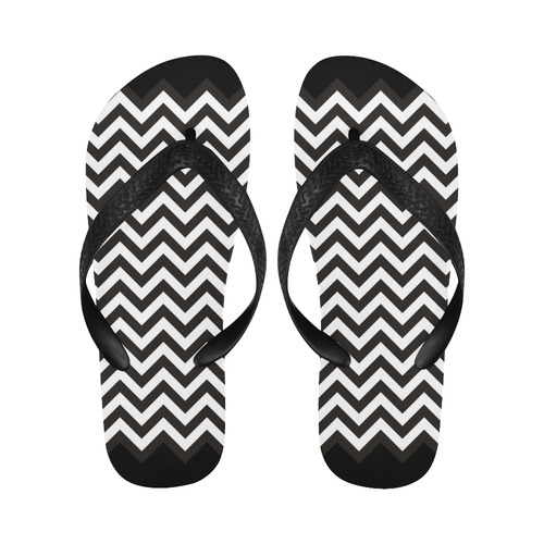 HIPSTER zigzag chevron pattern black & white Flip Flops for Men/Women (Model 040)