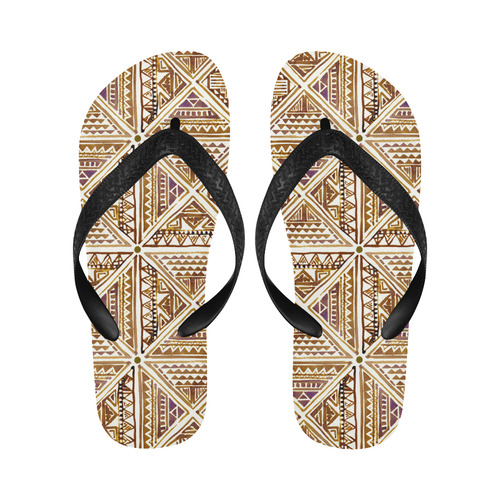 Folklore TRIANGLES pattern brown Flip Flops for Men/Women (Model 040)