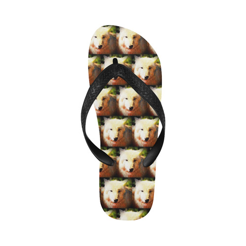 cute animal drops - Wolf by JamColors Flip Flops for Men/Women (Model 040)