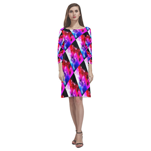 cosmiccheckered by Martina Webster Rhea Loose Round Neck Dress(Model D22)