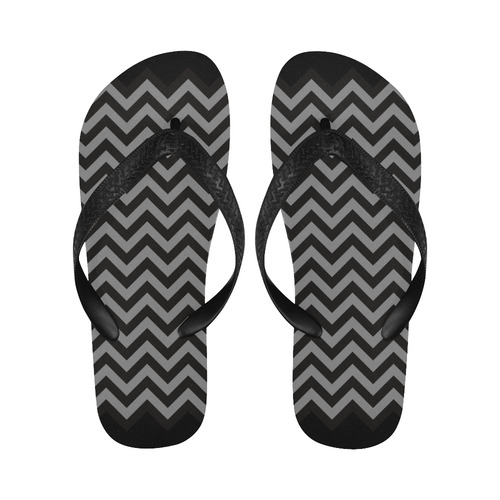 Chevron ZigZag black & white transparent Flip Flops for Men/Women (Model 040)