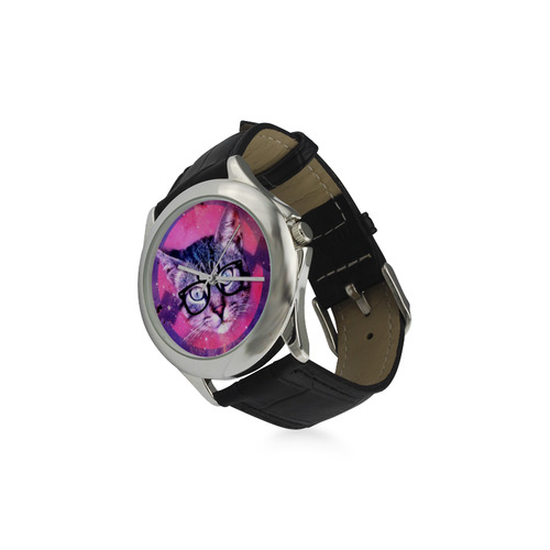 Nerdy Cat Women's Classic Leather Strap Watch(Model 203)