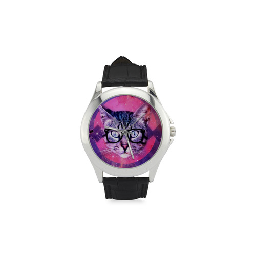 Nerdy Cat Women's Classic Leather Strap Watch(Model 203)