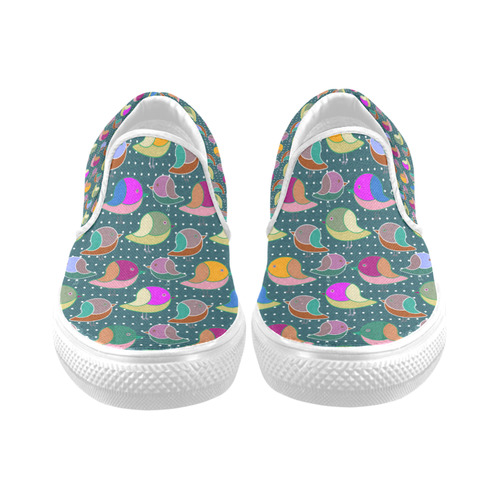 Simply Geometric Cute Birds Pattern Colored Women's Slip-on Canvas Shoes (Model 019)