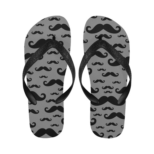 Black handlebar MUSTACHE / MOUSTACHE pattern Flip Flops for Men/Women (Model 040)