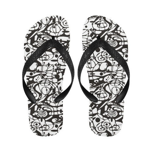 Crazy Spiral Shapes Pattern - Black White Flip Flops for Men/Women (Model 040)