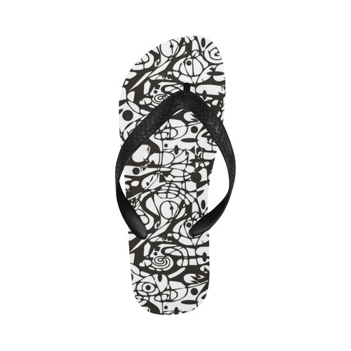 Crazy Spiral Shapes Pattern - Black White Flip Flops for Men/Women (Model 040)