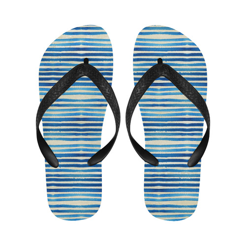 Watercolor STRIPES grunge pattern - blue Flip Flops for Men/Women (Model 040)