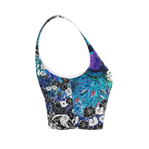 Crop Yoga Top Peacock Colorful Print by Juleez Women's Crop Top (Model T42)