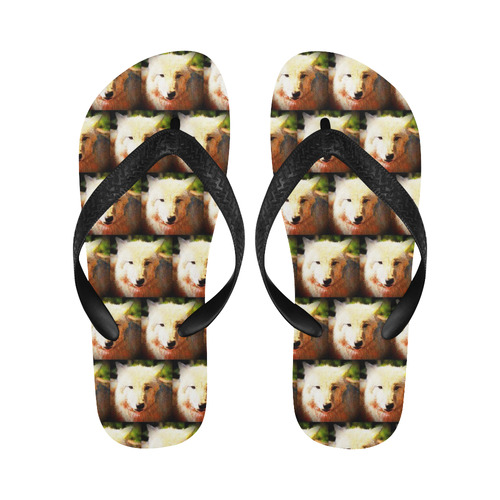 cute animal drops - Wolf by JamColors Flip Flops for Men/Women (Model 040)