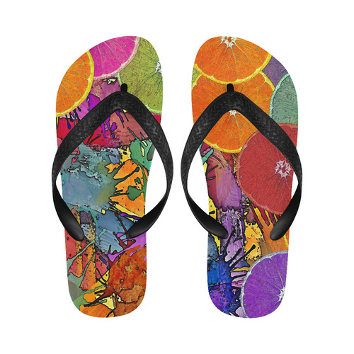 Pop Art Pattern Mix ORANGES SPLASHES multicolored Flip Flops for Men/Women (Model 040)