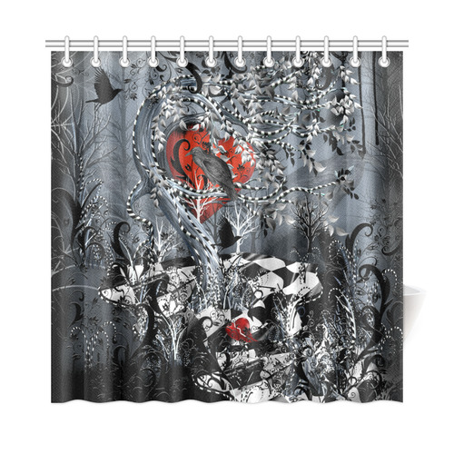 Goth Bath Decor Raven Heart Print Shower Curtain Shower Curtain 72"x72"