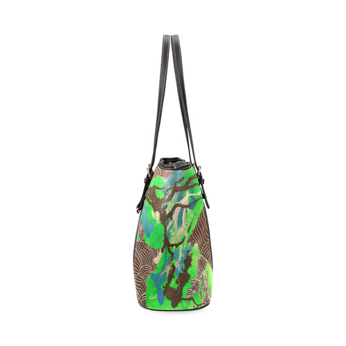 Green, Black, Blue Abstract  2 side design by Debra Brewer Leather Tote Bag/Large (Model 1640)