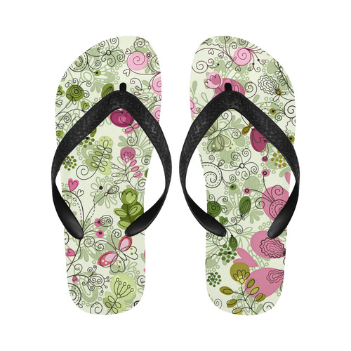 doodle flowers, flower Flip Flops for Men/Women (Model 040)