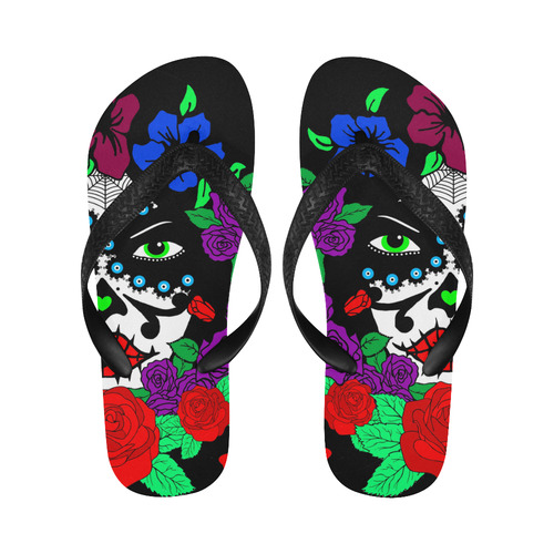 greeen eyes sugar skull Flip Flops for Men/Women (Model 040)