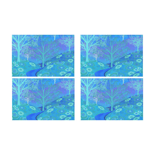 Placemat Set 4 Blue Forest Flower Design by Juleez Placemat 12’’ x 18’’ (Set of 4)