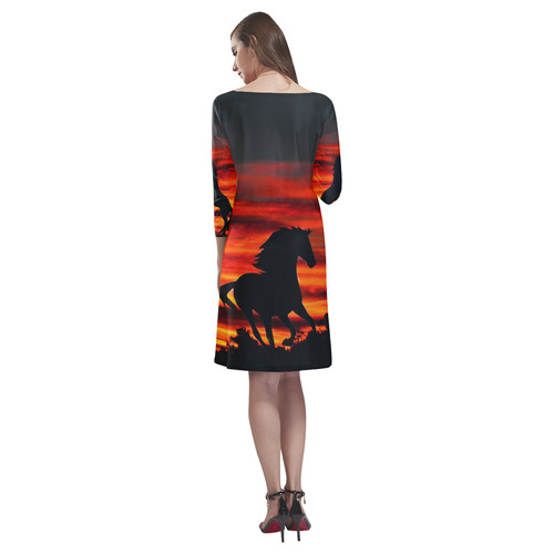 Mustangs at Sunset by Martina Webster Rhea Loose Round Neck Dress(Model D22)