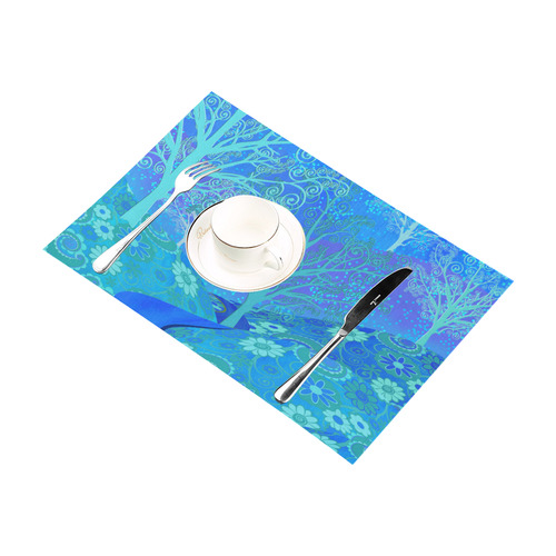 Placemat Set 6 Blue Forest Flower Design by Juleez Placemat 12’’ x 18’’ (Set of 6)