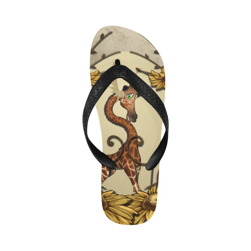 Sweet, cute giraffe with flowers Flip Flops for Men/Women (Model 040)