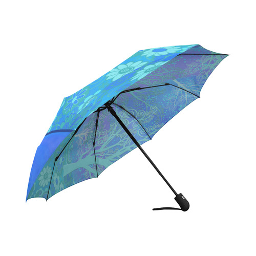 Umbrella Colorful Print Blue Forest Flower Design by Juleez Auto-Foldable Umbrella (Model U04)