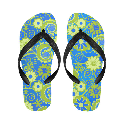 Print Flip Flops Blue Lime Fun Flowers Print Flip Flops for Men/Women (Model 040)