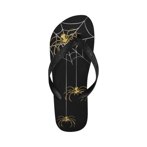 Spiders in the Cobweb Contour Gold Silver Flip Flops for Men/Women (Model 040)