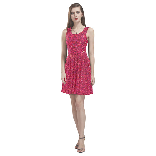 pink glitter Thea Sleeveless Skater Dress(Model D19)