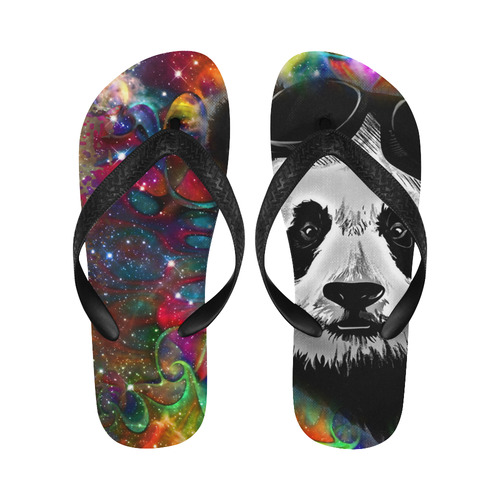 Psychedelic Flower Power Galaxy PANDA Painting Flip Flops for Men/Women (Model 040)